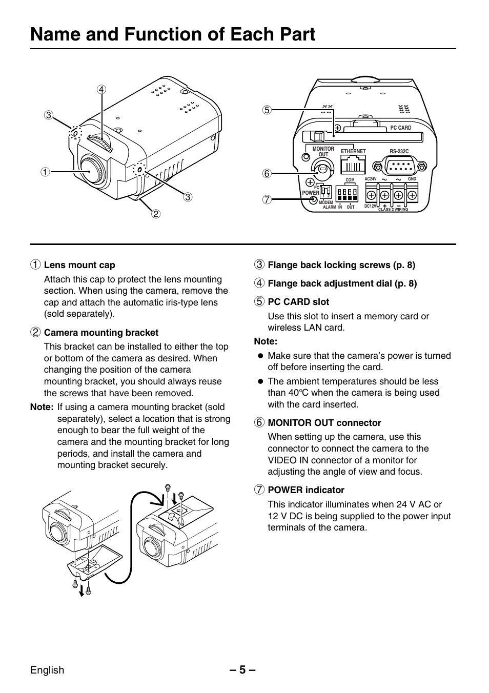 Name and function of each part | Sanyo VCC-WB2000P User Manual | Page 6 / 52