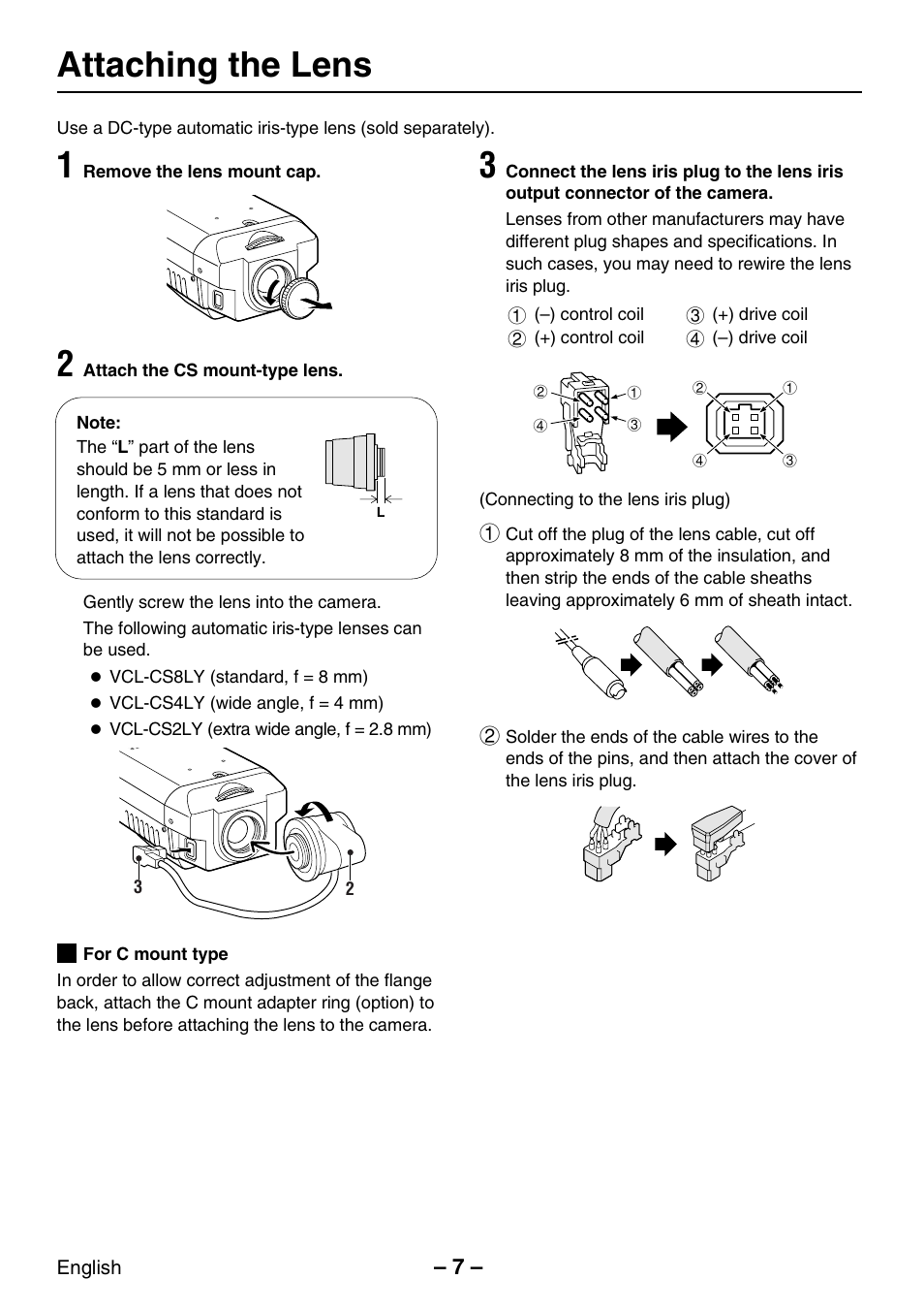 Attaching the lens | Sanyo VCC-WB2000P User Manual | Page 8 / 52