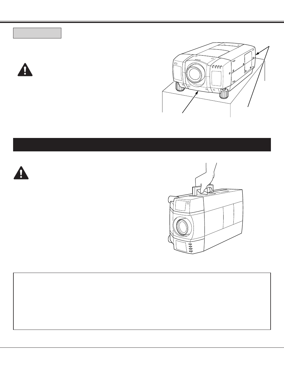Moving the projector, Caution in carrying or transporting the projector | Sanyo PLC-XF10NL User Manual | Page 8 / 58