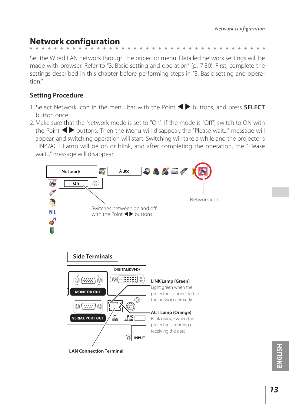 Network configuration | Sanyo Proj05 User Manual | Page 13 / 62