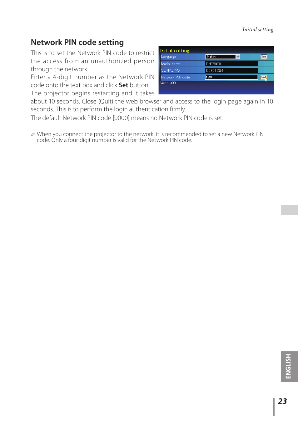 Network pin code setting | Sanyo Proj05 User Manual | Page 23 / 62