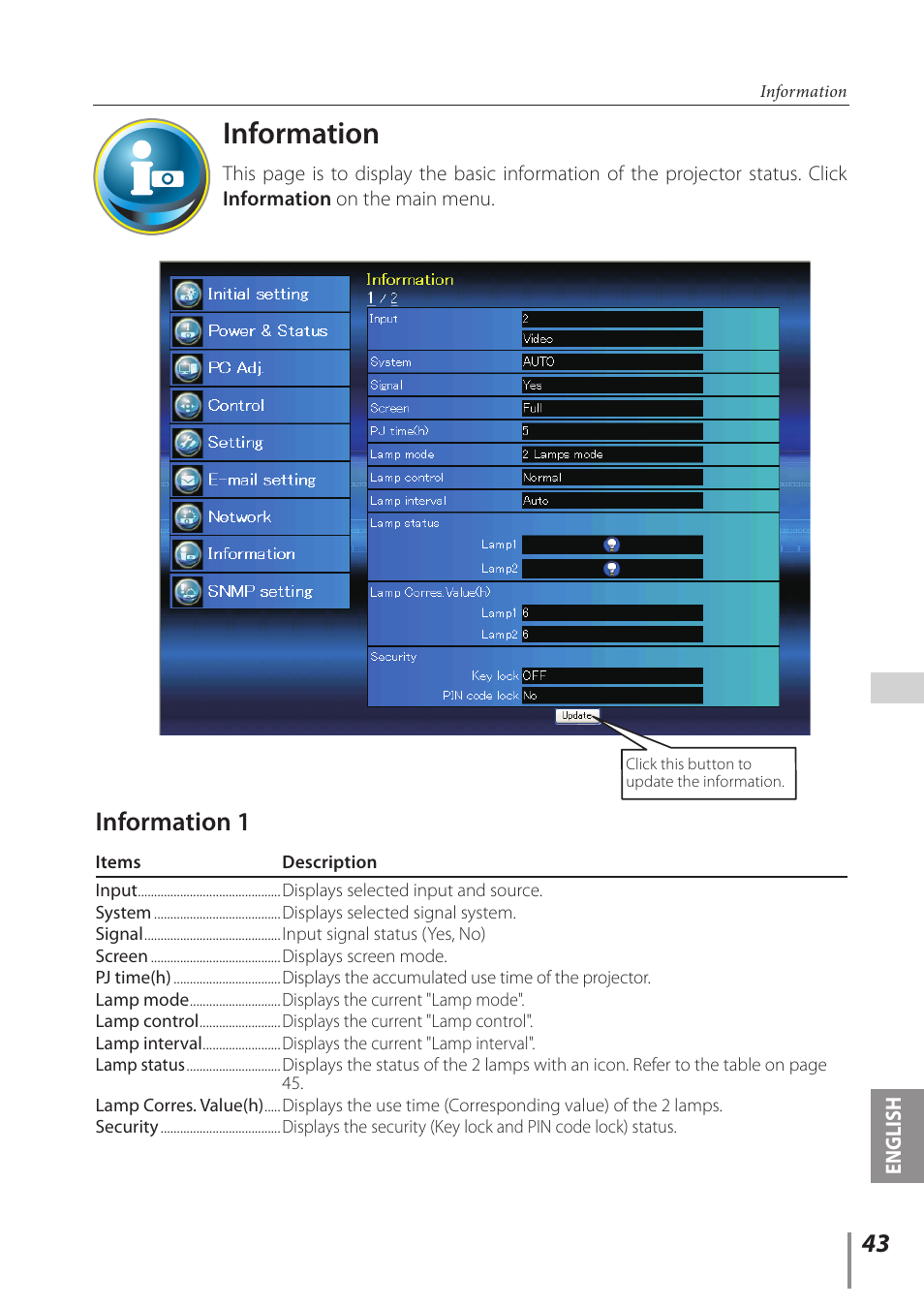 Information, Information 1 | Sanyo Proj05 User Manual | Page 43 / 62