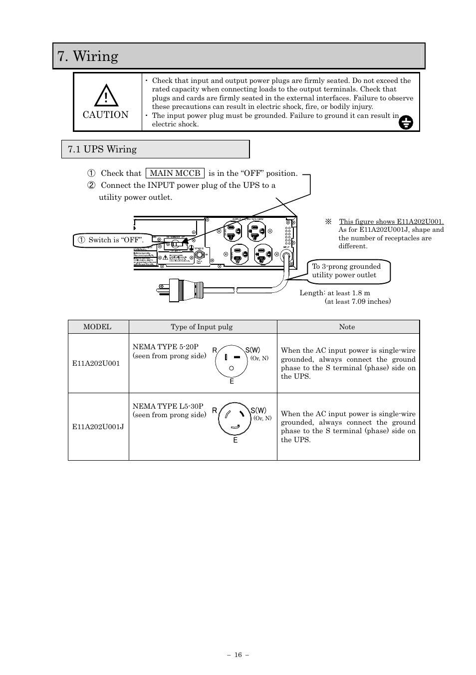 Wiring, 1 ups wiring, Caution | Sanyo SANUPS E11A202U User Manual | Page 19 / 47