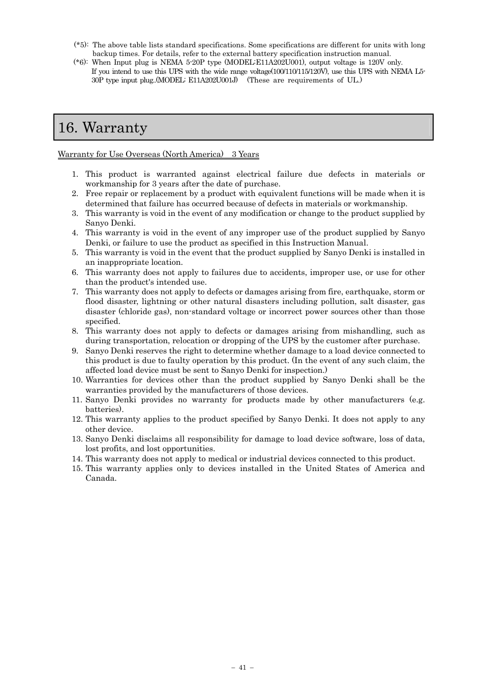 Warranty | Sanyo SANUPS E11A202U User Manual | Page 44 / 47