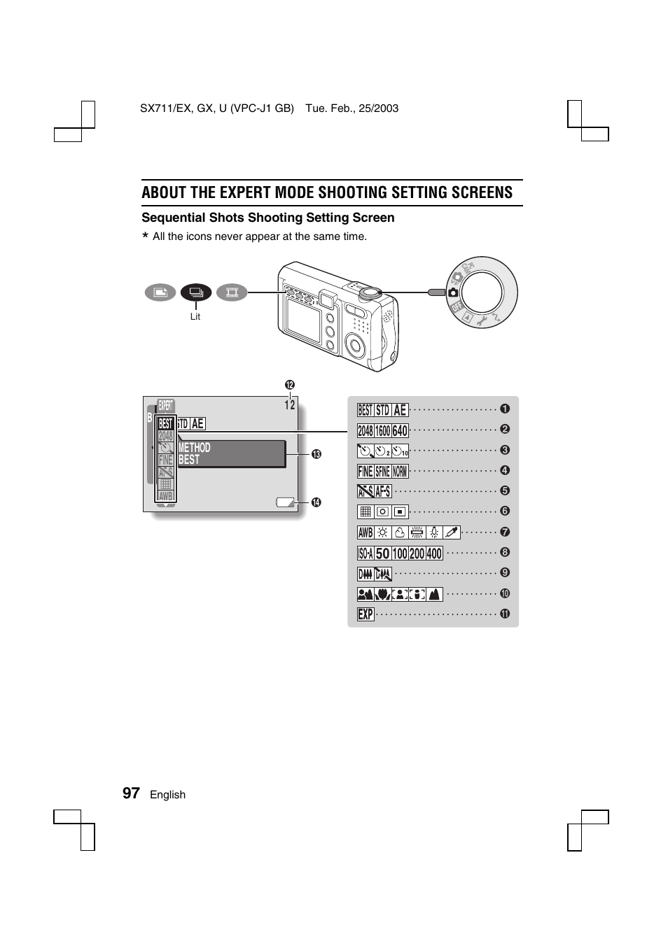 About the expert mode shooting setting screens | Sanyo VPC-J1 User Manual | Page 100 / 202