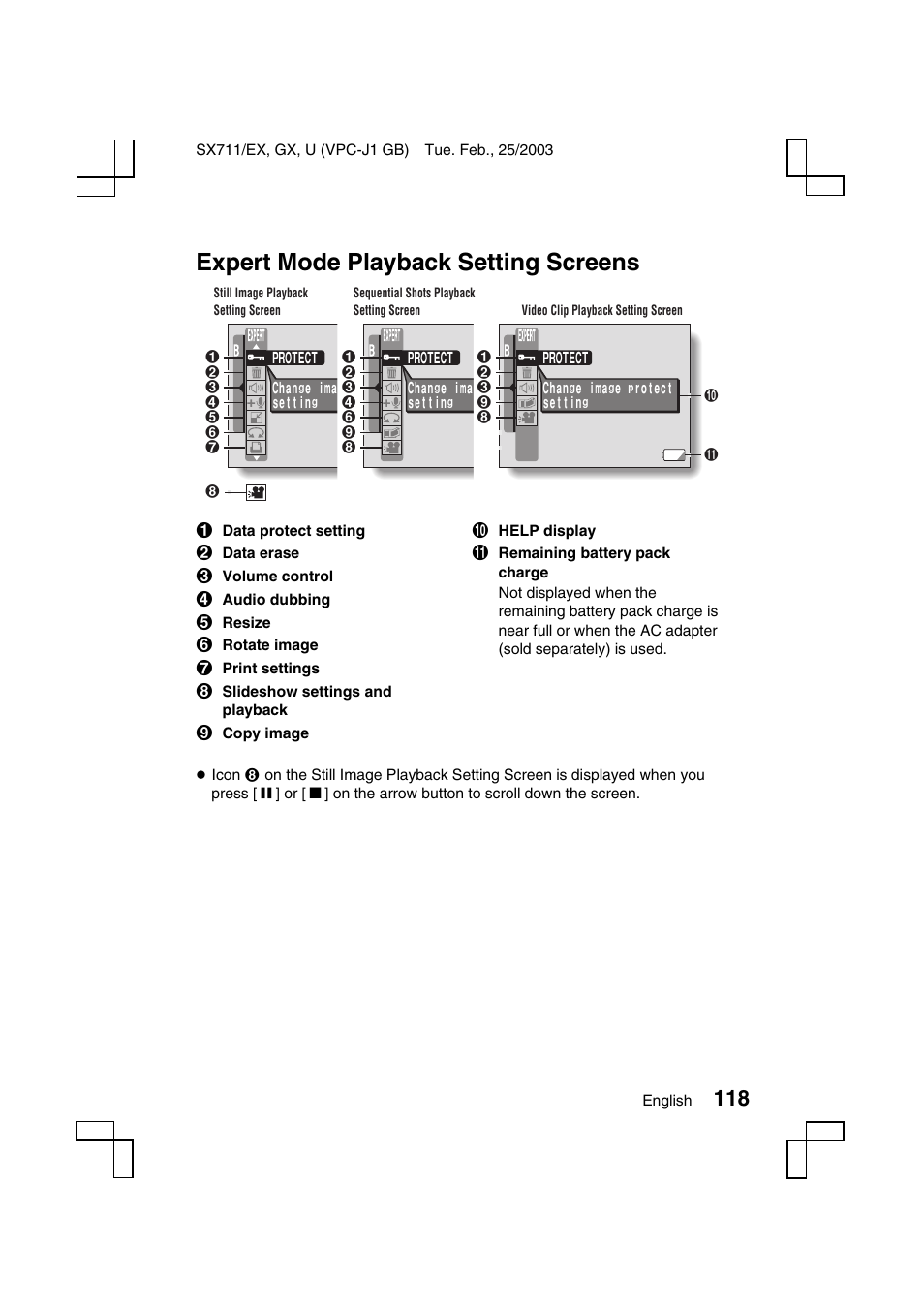 Expert mode playback setting screens | Sanyo VPC-J1 User Manual | Page 121 / 202