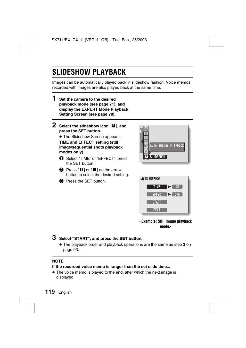 Slideshow playback | Sanyo VPC-J1 User Manual | Page 122 / 202