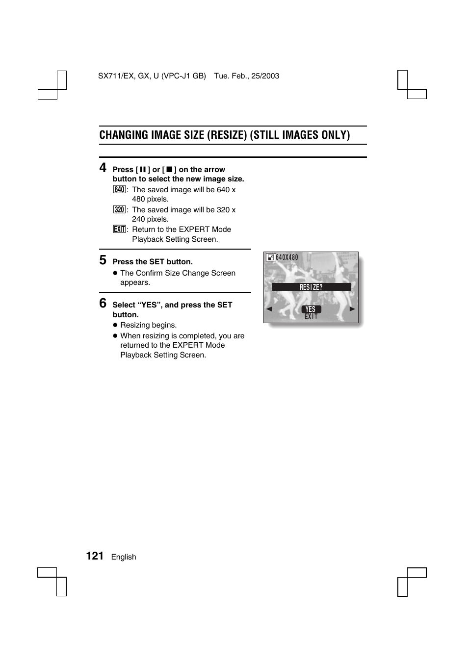 Changing image size (resize) (still images only) | Sanyo VPC-J1 User Manual | Page 124 / 202