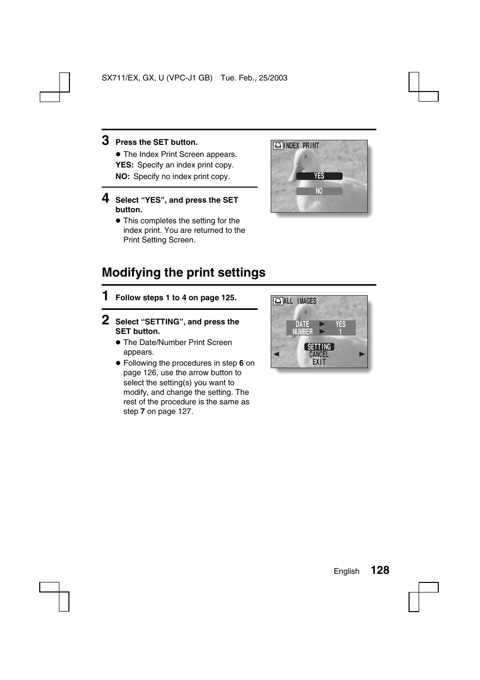 Modifying the print settings | Sanyo VPC-J1 User Manual | Page 131 / 202