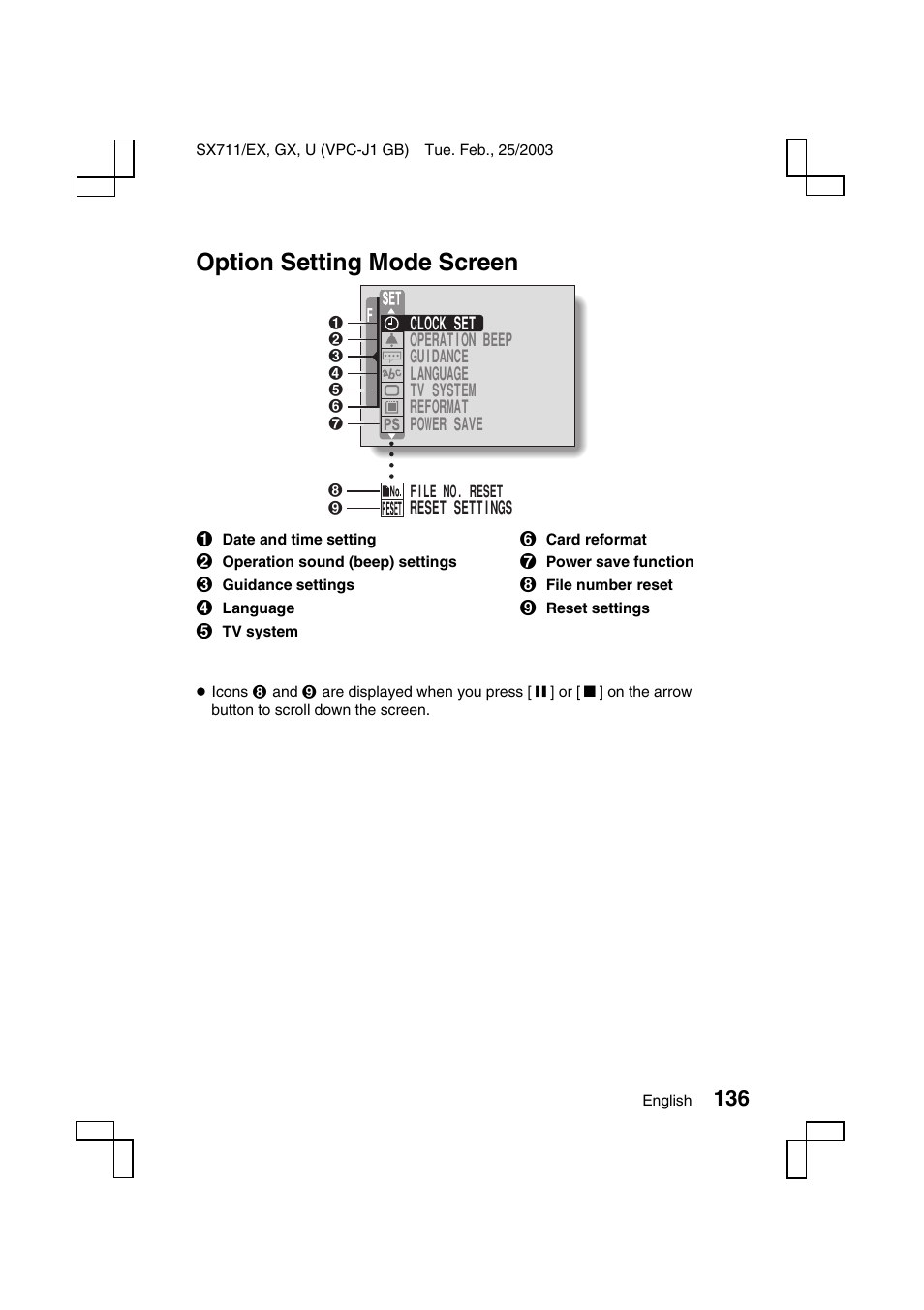 Option setting mode screen | Sanyo VPC-J1 User Manual | Page 139 / 202