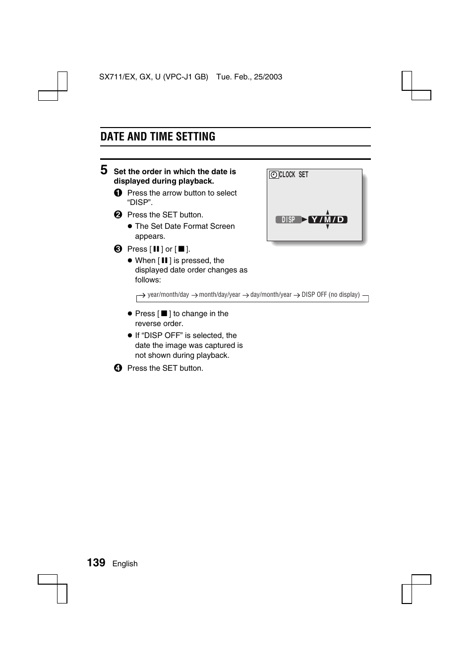 Date and time setting | Sanyo VPC-J1 User Manual | Page 142 / 202