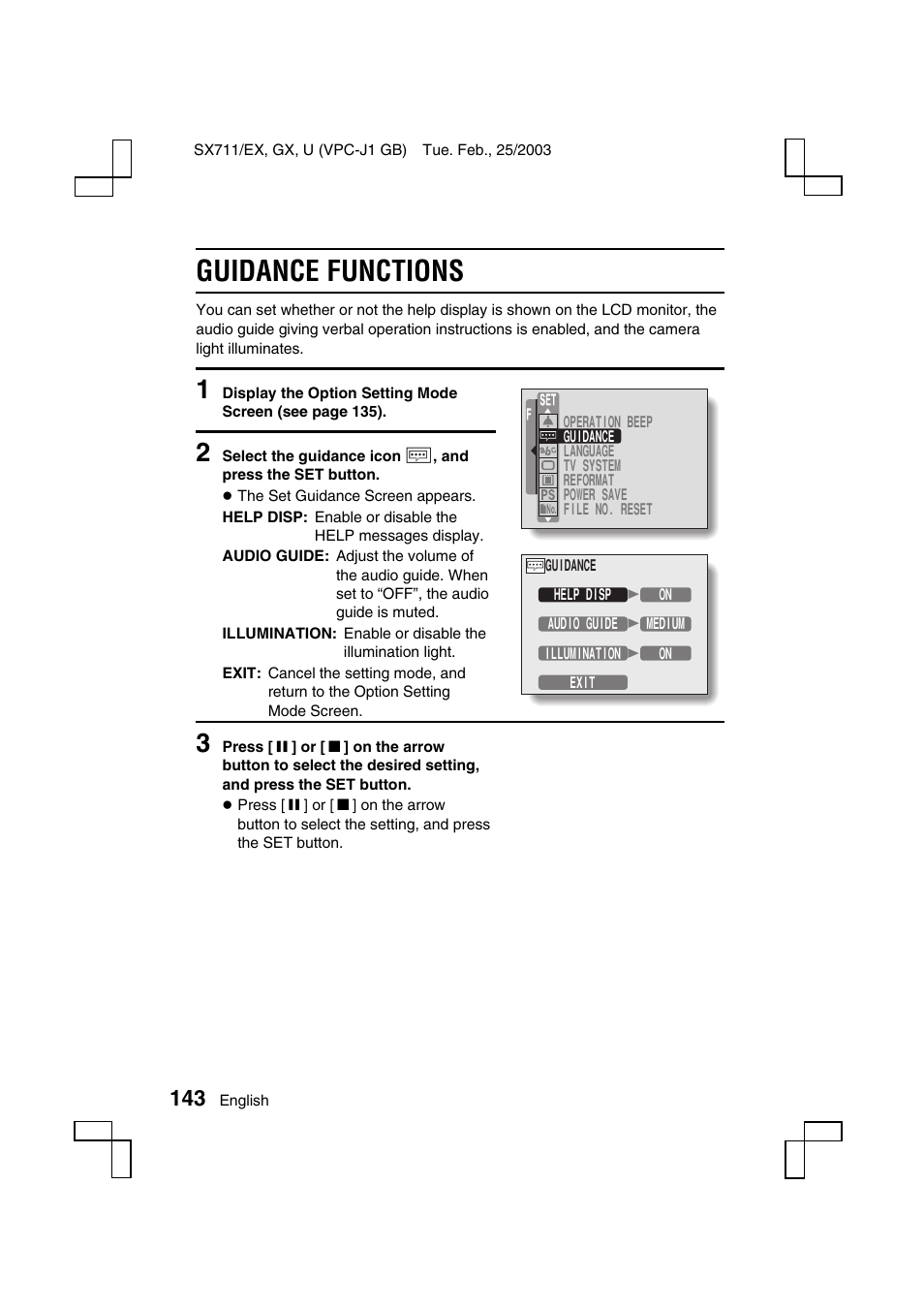 Guidance functions | Sanyo VPC-J1 User Manual | Page 146 / 202