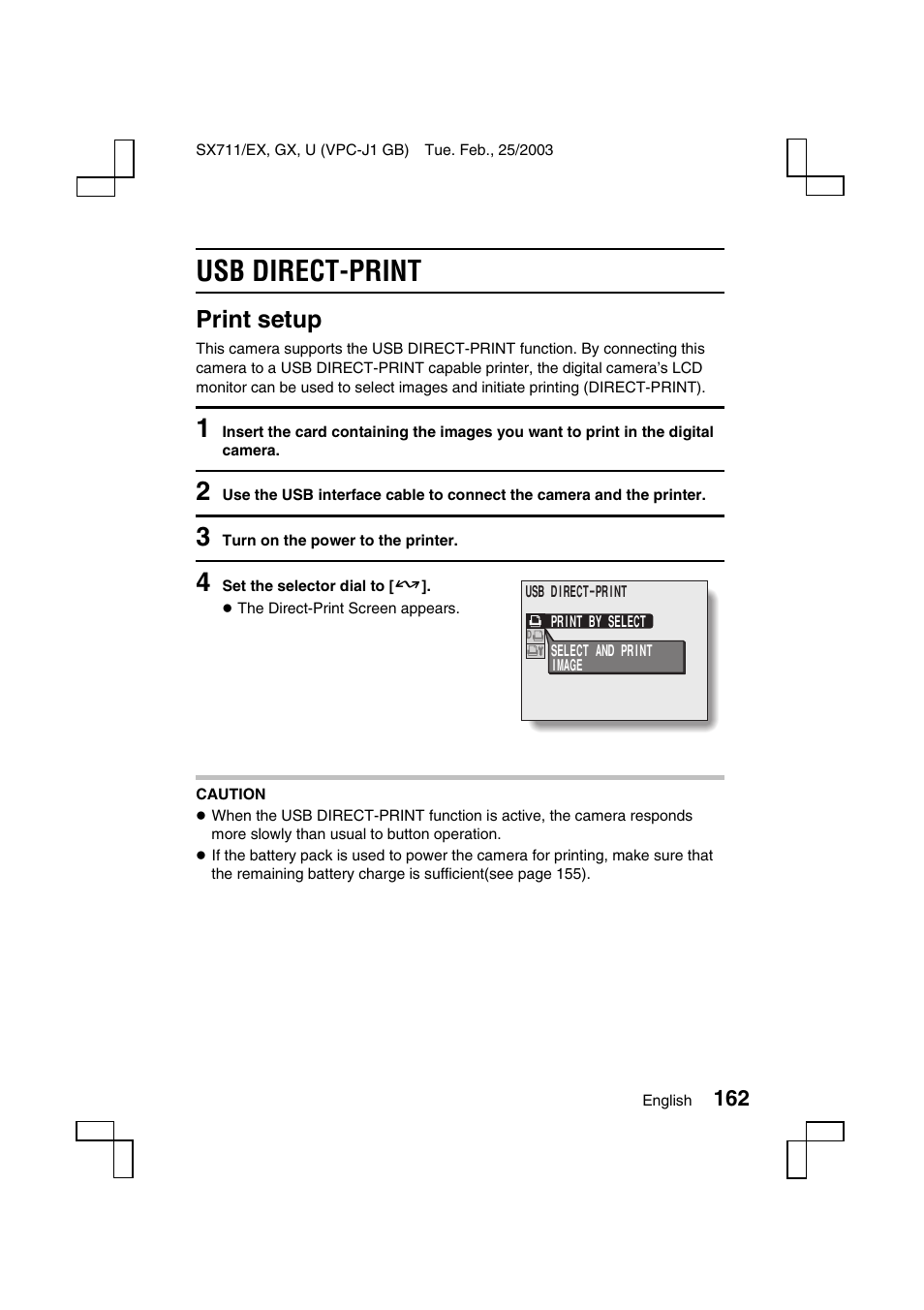 Usb direct-print, Print setup | Sanyo VPC-J1 User Manual | Page 165 / 202
