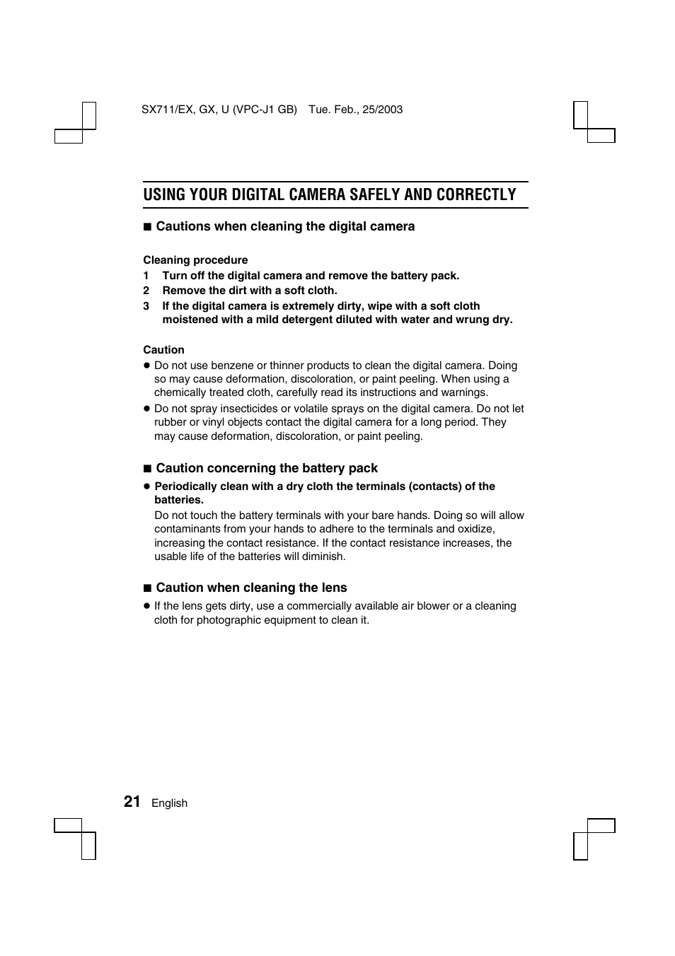 Using your digital camera safely and correctly | Sanyo VPC-J1 User Manual | Page 24 / 202