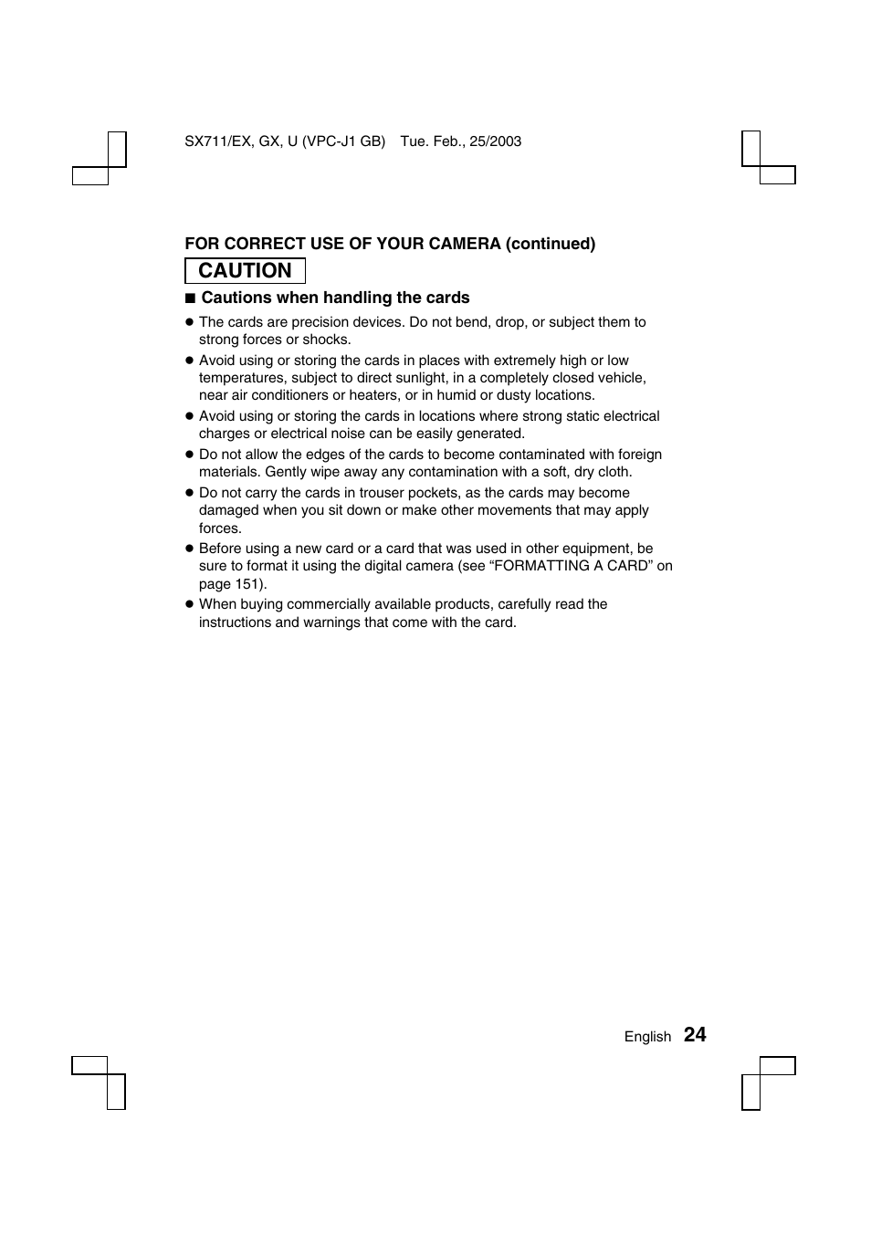 Caution | Sanyo VPC-J1 User Manual | Page 27 / 202