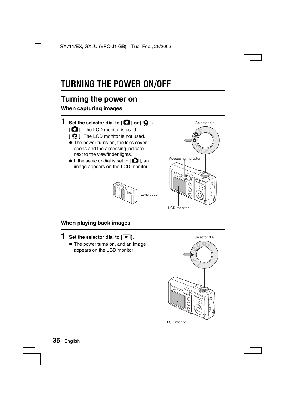 Turning the power on/off, Turning the power on | Sanyo VPC-J1 User Manual | Page 38 / 202