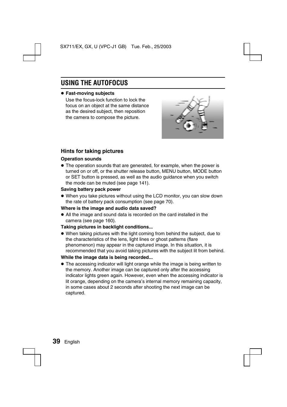 Using the autofocus | Sanyo VPC-J1 User Manual | Page 42 / 202