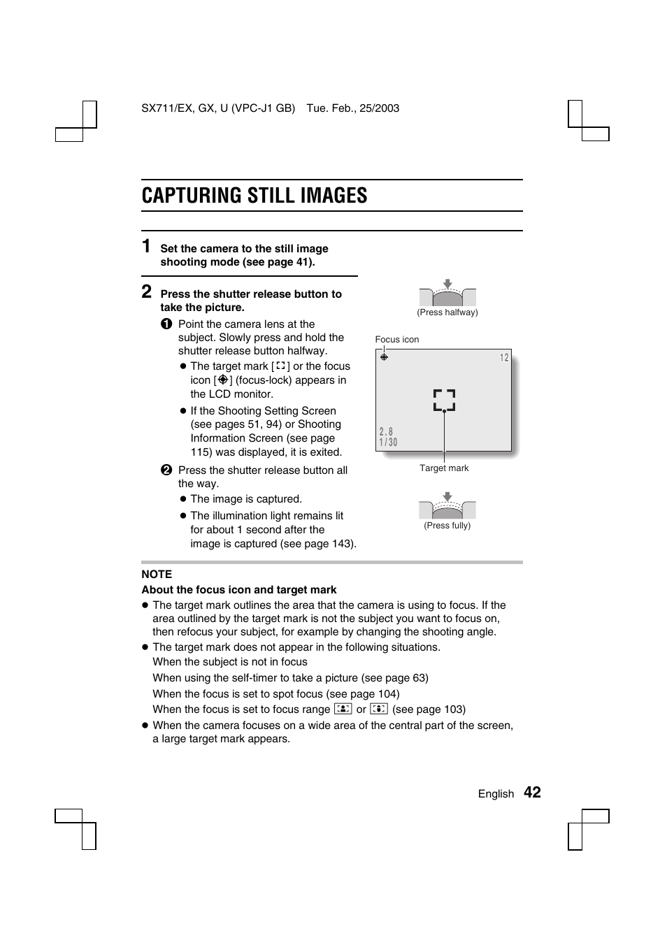 Capturing still images | Sanyo VPC-J1 User Manual | Page 45 / 202