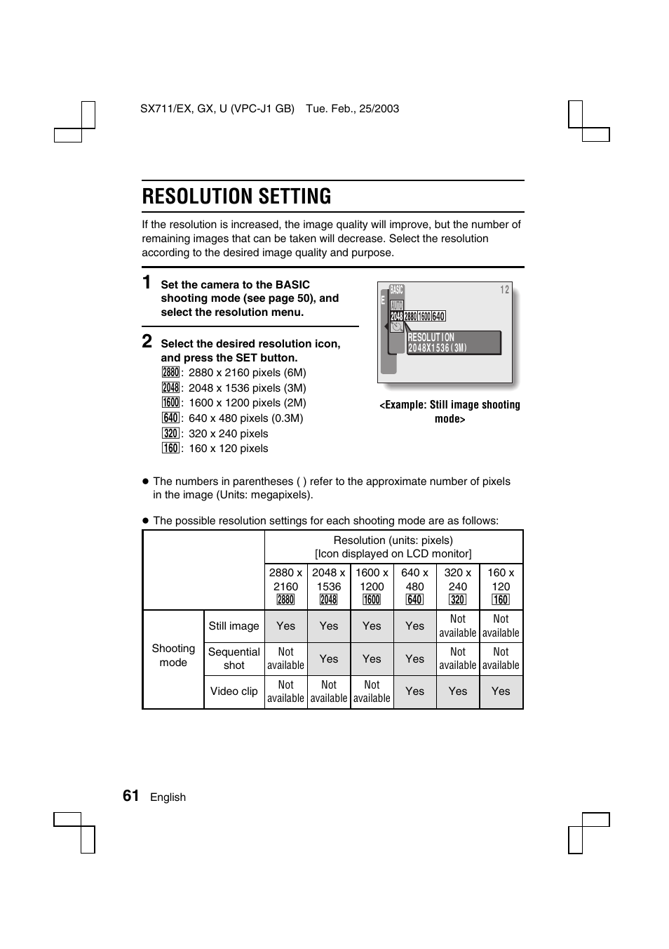 Resolution setting | Sanyo VPC-J1 User Manual | Page 64 / 202