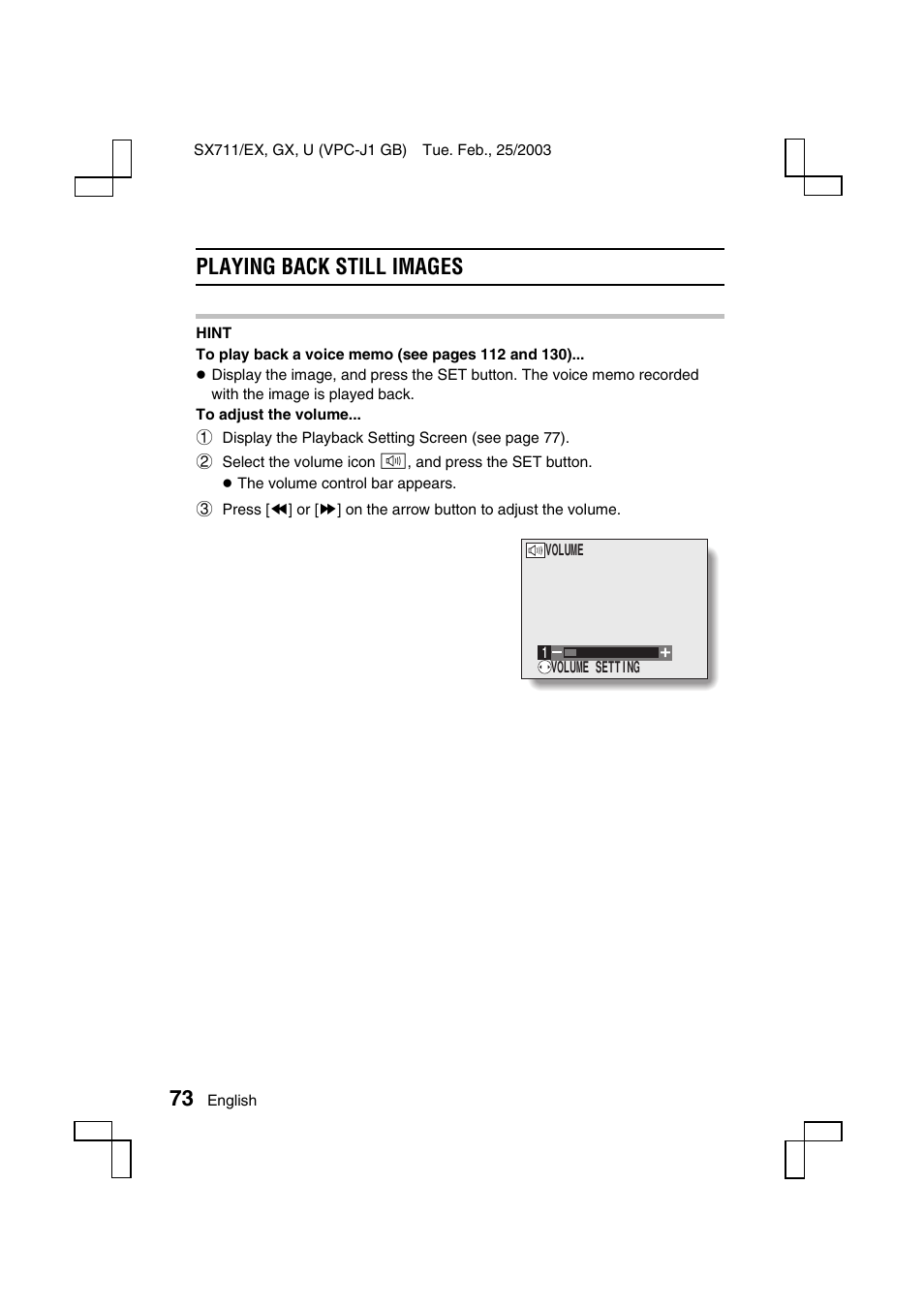 Playing back still images | Sanyo VPC-J1 User Manual | Page 76 / 202