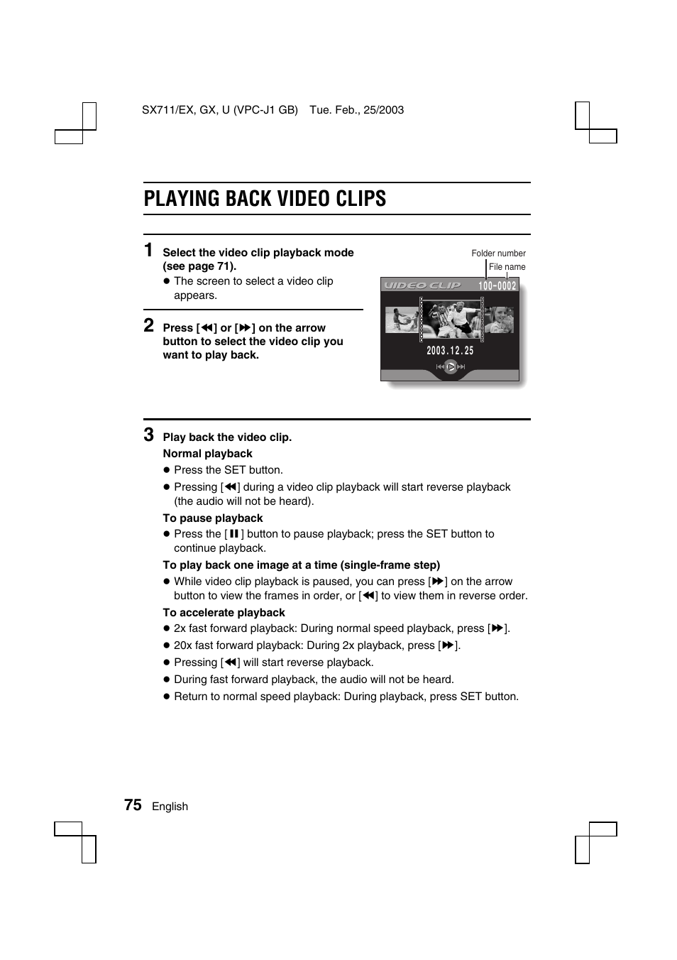 Playing back video clips | Sanyo VPC-J1 User Manual | Page 78 / 202
