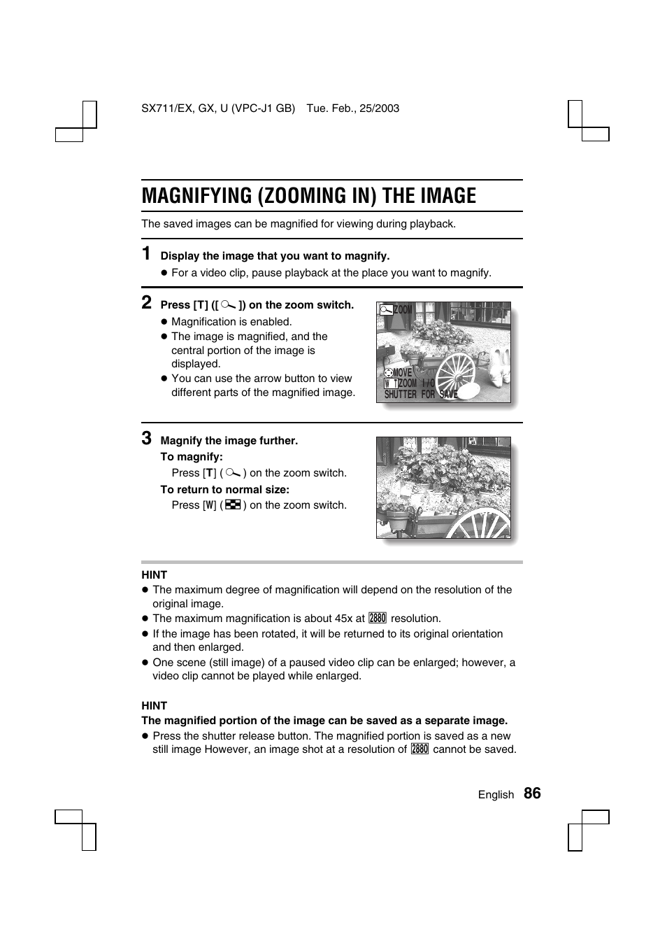 Magnifying (zooming in) the image | Sanyo VPC-J1 User Manual | Page 89 / 202