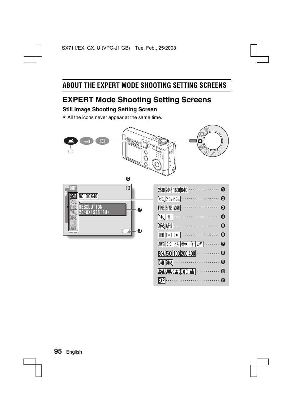 Expert mode shooting setting screens, About the expert mode shooting setting screens | Sanyo VPC-J1 User Manual | Page 98 / 202
