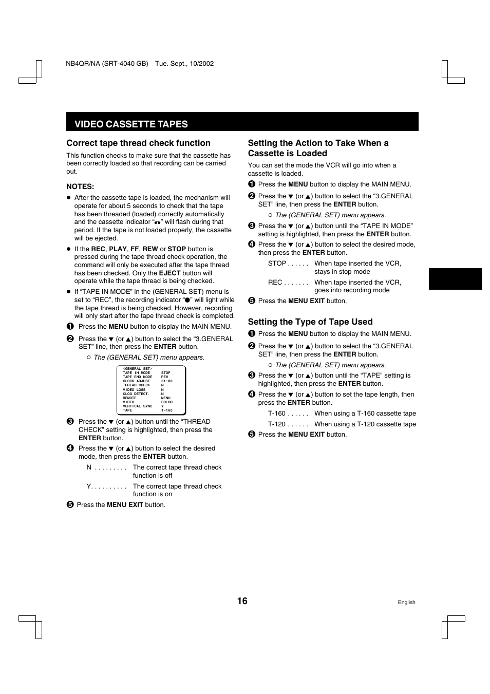 Video cassette tapes | Sanyo SRT-4040DC User Manual | Page 17 / 54