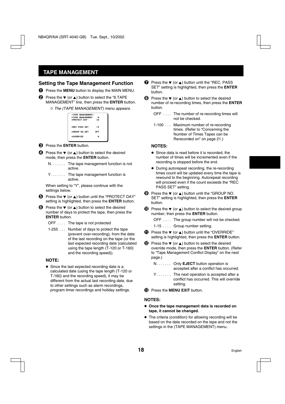 Tape management | Sanyo SRT-4040DC User Manual | Page 19 / 54