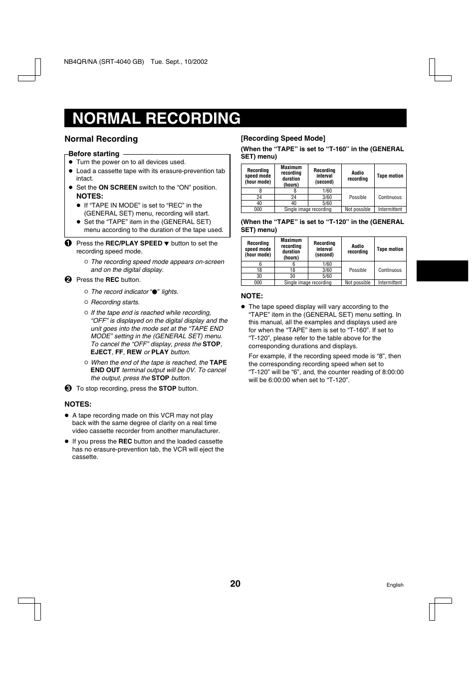 Normal recording | Sanyo SRT-4040DC User Manual | Page 21 / 54