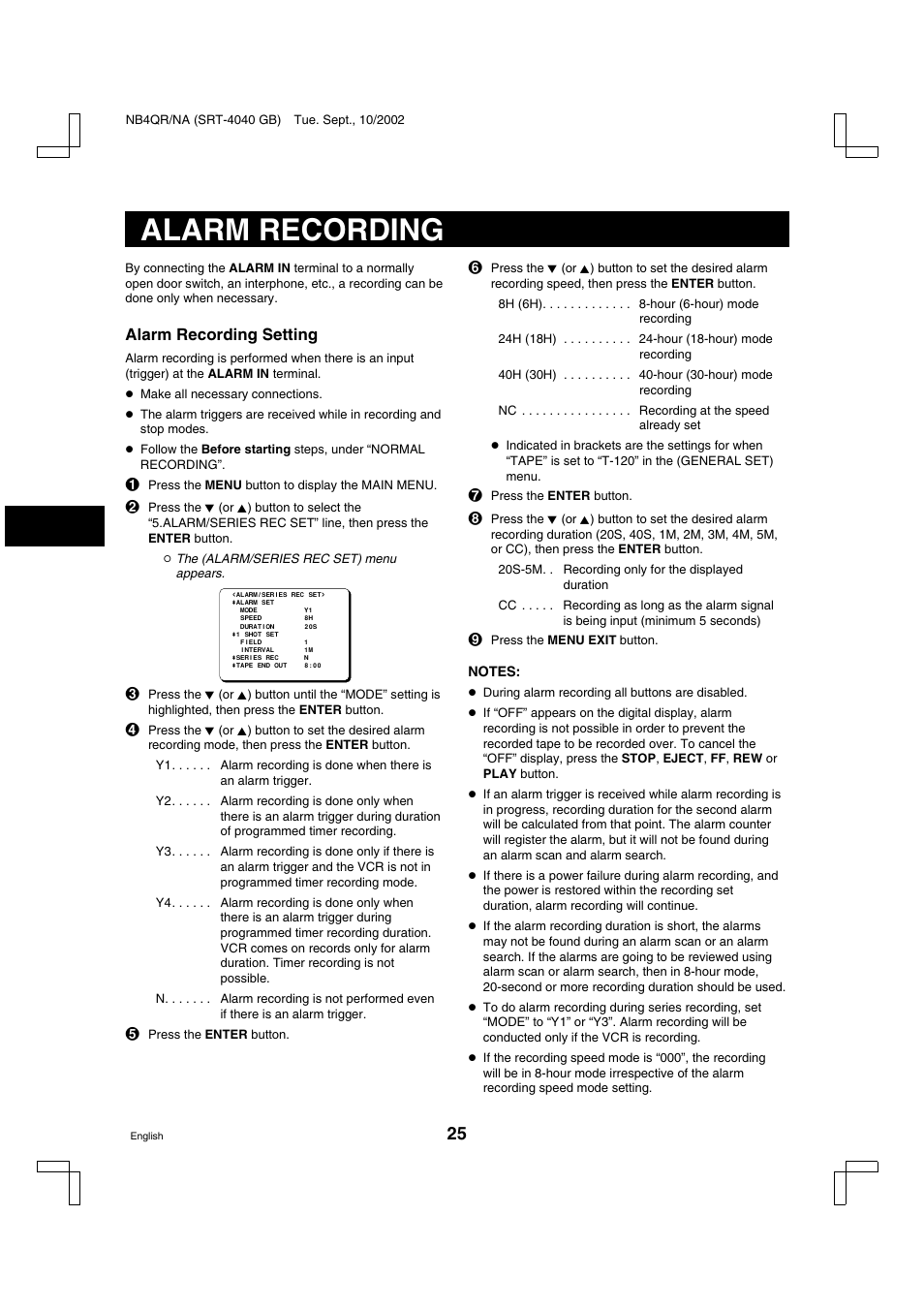 Alarm recording | Sanyo SRT-4040DC User Manual | Page 26 / 54