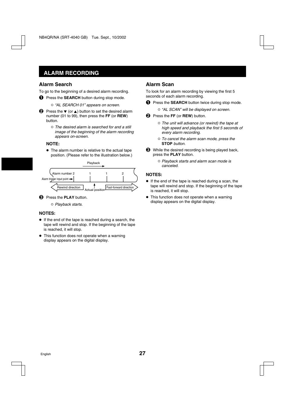 Alarm recording | Sanyo SRT-4040DC User Manual | Page 28 / 54