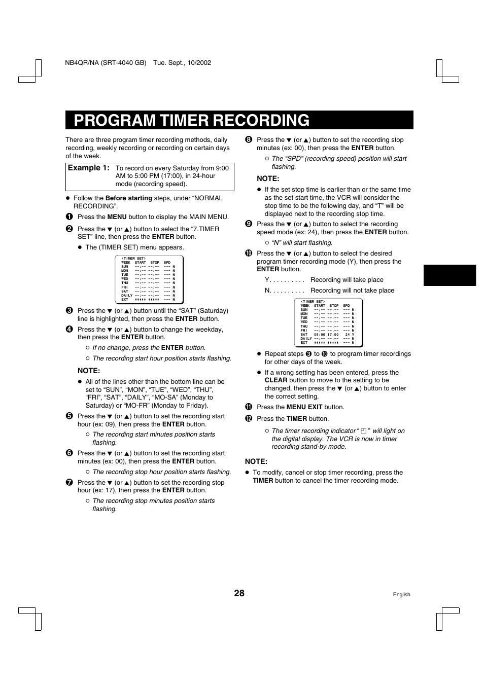 Program timer recording | Sanyo SRT-4040DC User Manual | Page 29 / 54