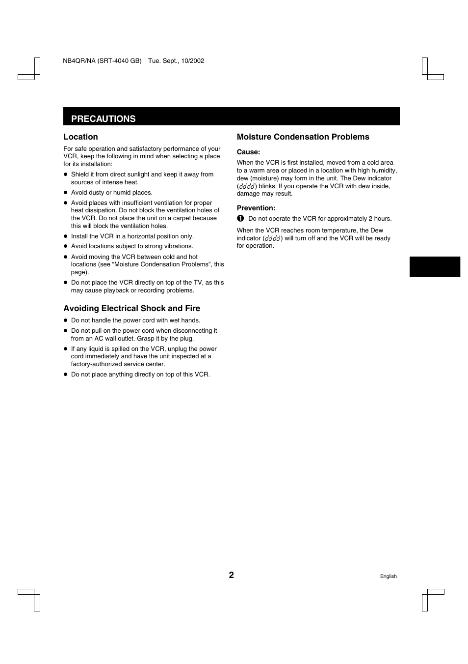 Precautions | Sanyo SRT-4040DC User Manual | Page 3 / 54