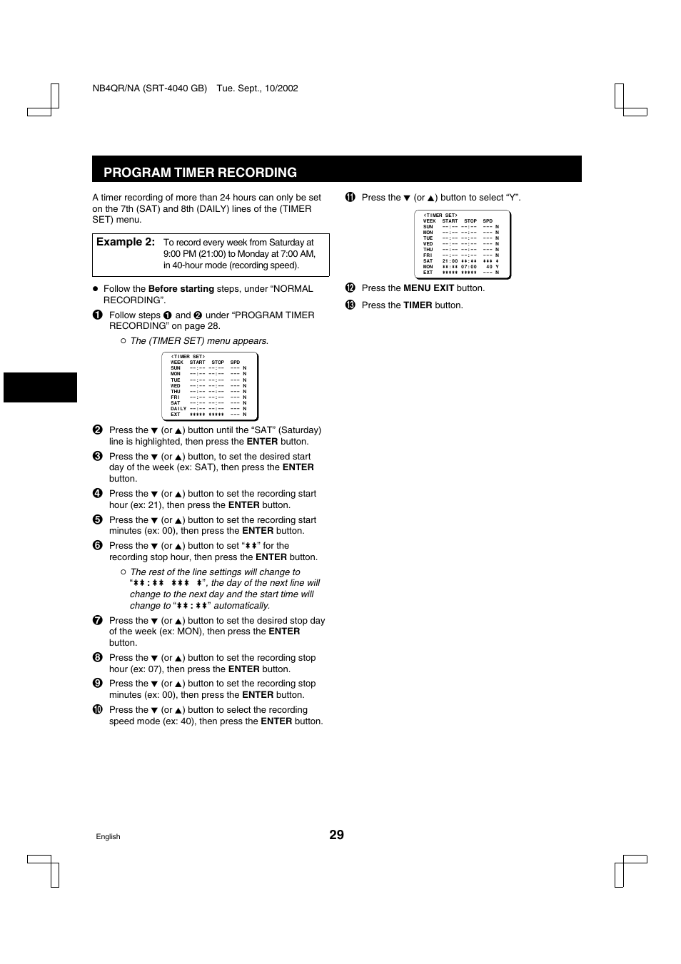 Program timer recording | Sanyo SRT-4040DC User Manual | Page 30 / 54