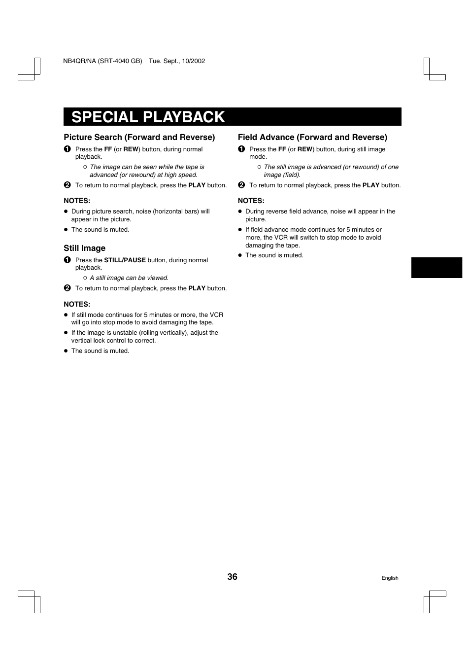 Special playback | Sanyo SRT-4040DC User Manual | Page 37 / 54