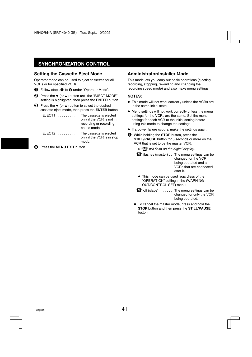 Synchronization control | Sanyo SRT-4040DC User Manual | Page 42 / 54