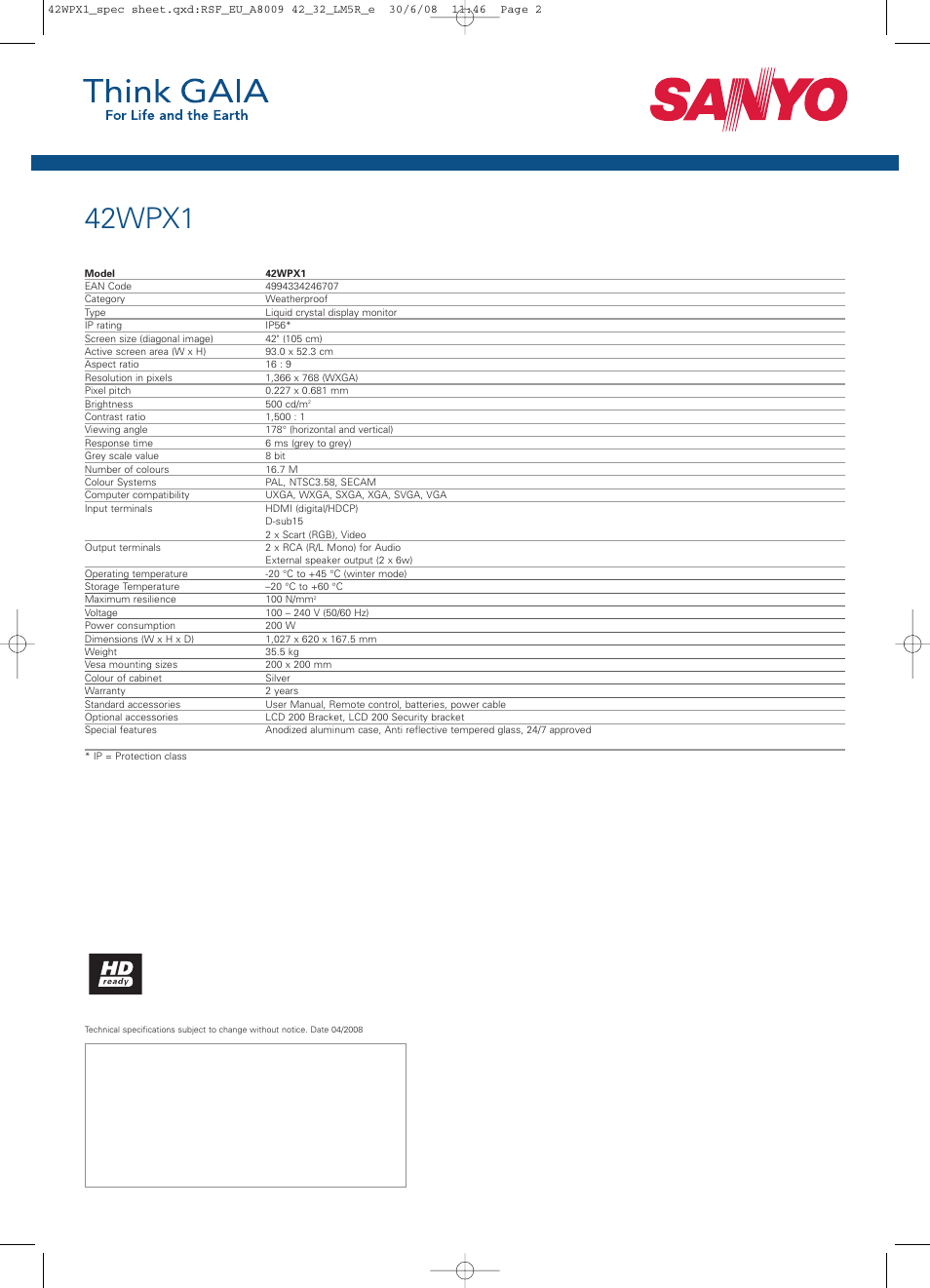 42wpx1 | Sanyo 42WPX1 User Manual | Page 2 / 2