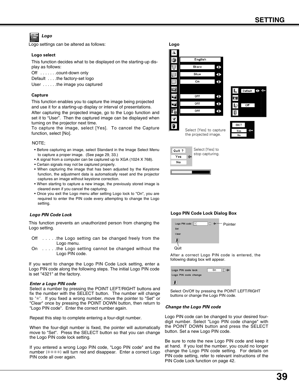 Setting | Sanyo PLV75L User Manual | Page 39 / 60