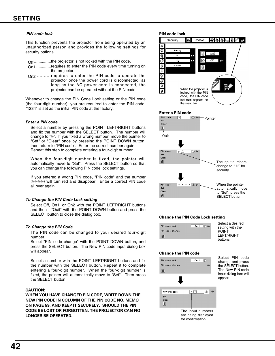 Setting | Sanyo PLV75L User Manual | Page 42 / 60