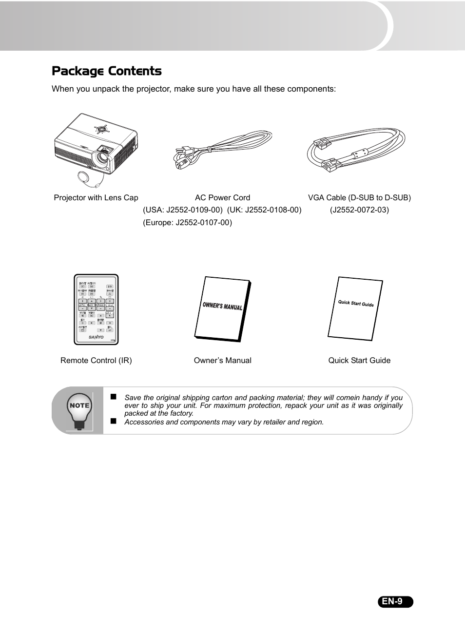 Package contents | Sanyo DSU21B User Manual | Page 11 / 38