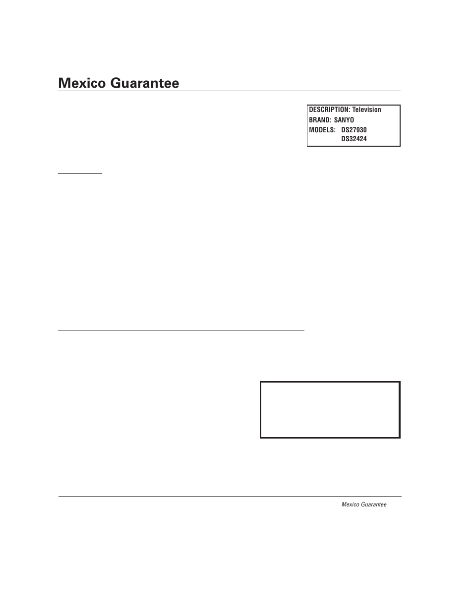 Mexico guarantee | Sanyo DS27930 User Manual | Page 19 / 60