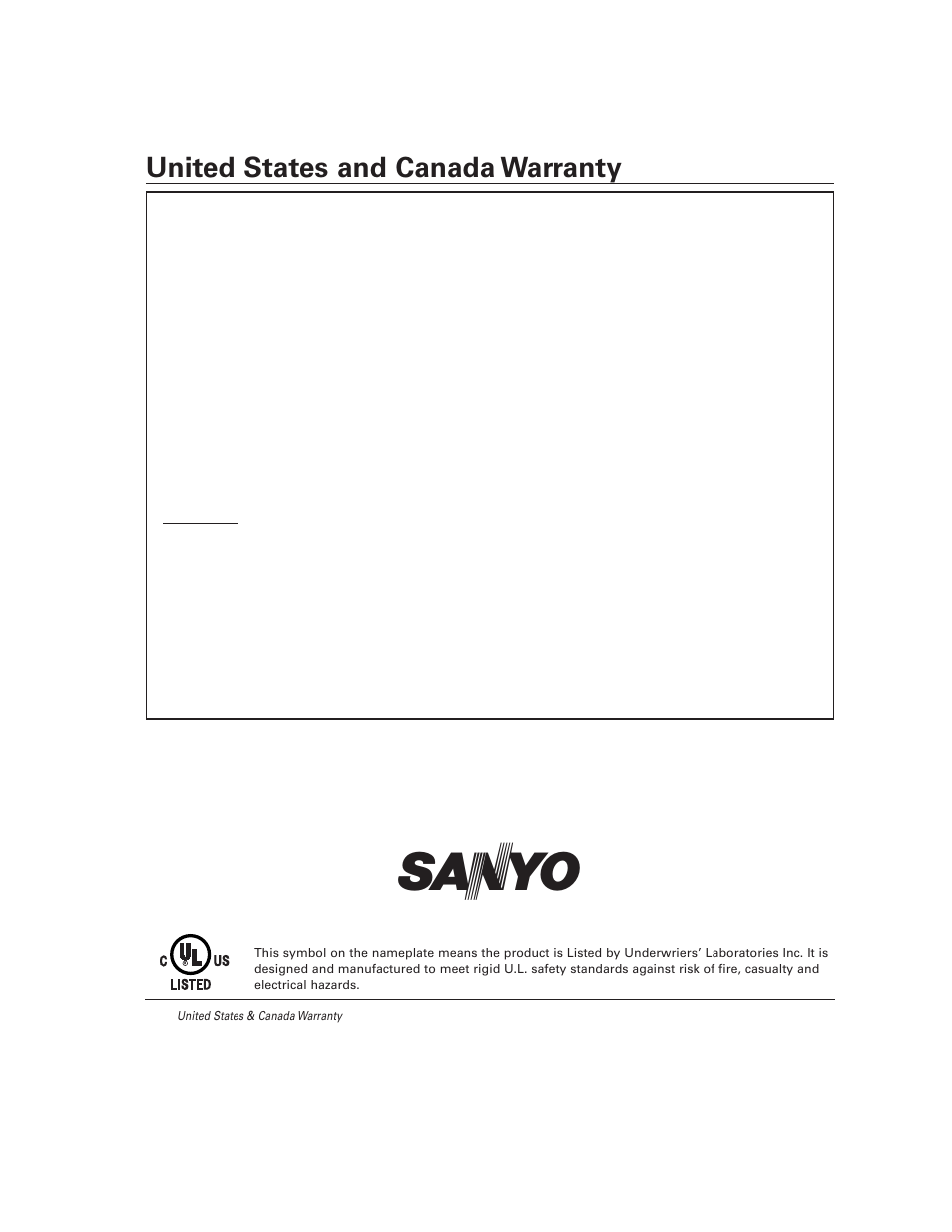 United states and canada warranty | Sanyo DS27930 User Manual | Page 20 / 60