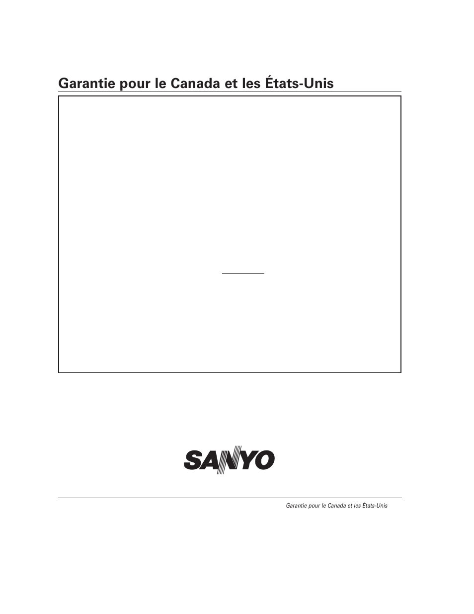 Garantie pour le canada et les états-unis | Sanyo DS27930 User Manual | Page 59 / 60