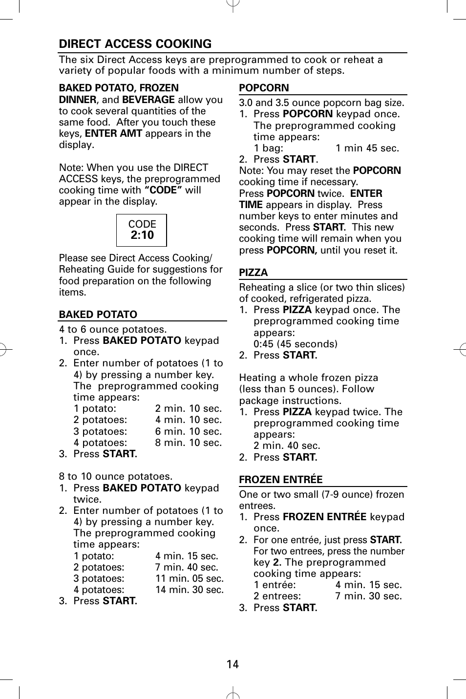 14 direct access cooking | Sanyo EM-S5002W User Manual | Page 14 / 40