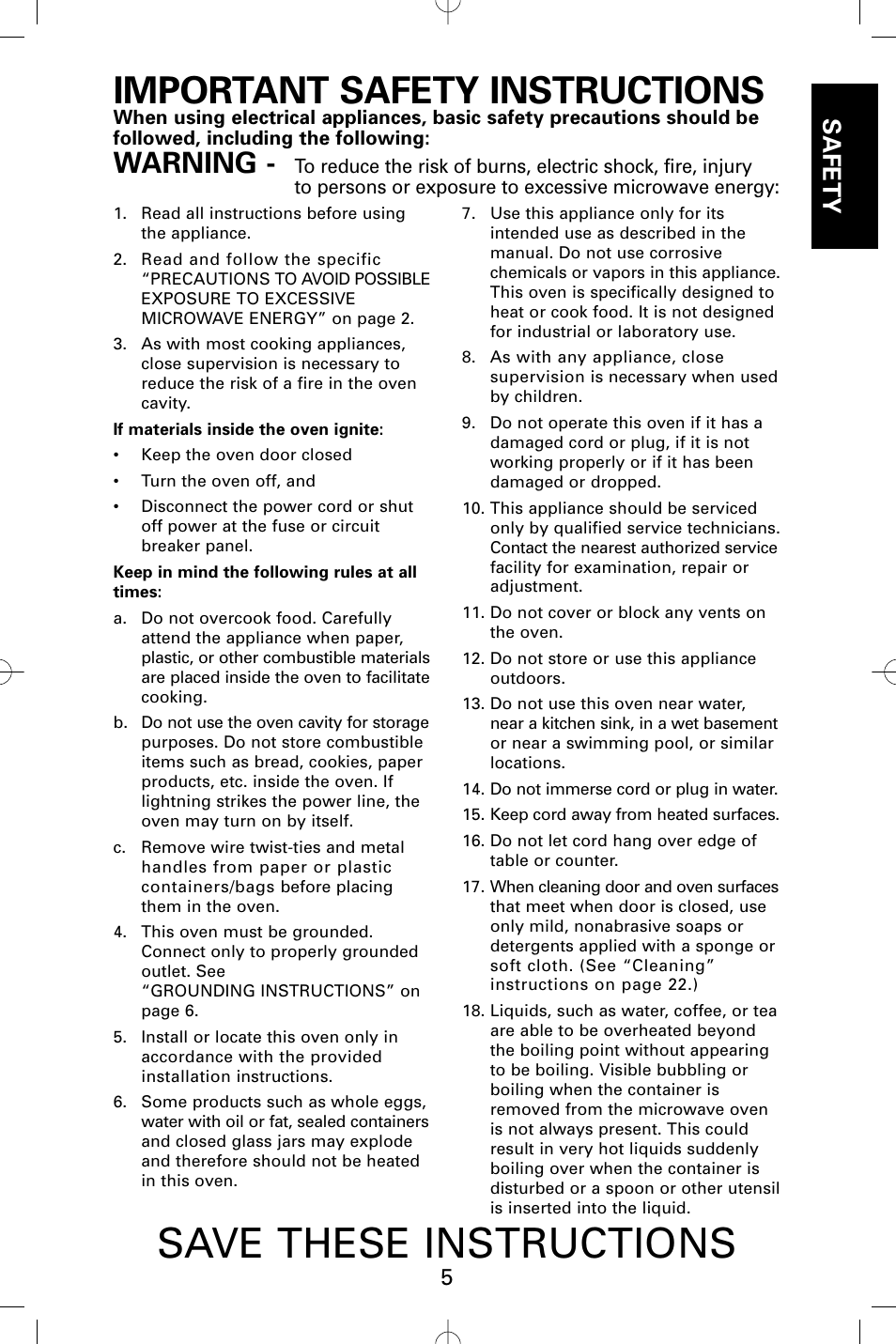Save these instructions, Important safety instructions, Warning | Safety | Sanyo EM-S5002W User Manual | Page 5 / 40
