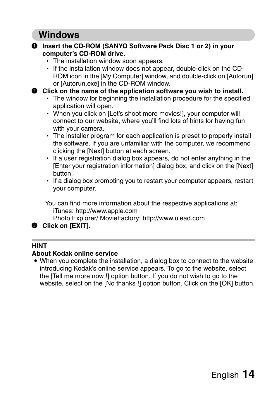 Windows, English | Sanyo 9.1 User Manual | Page 16 / 30
