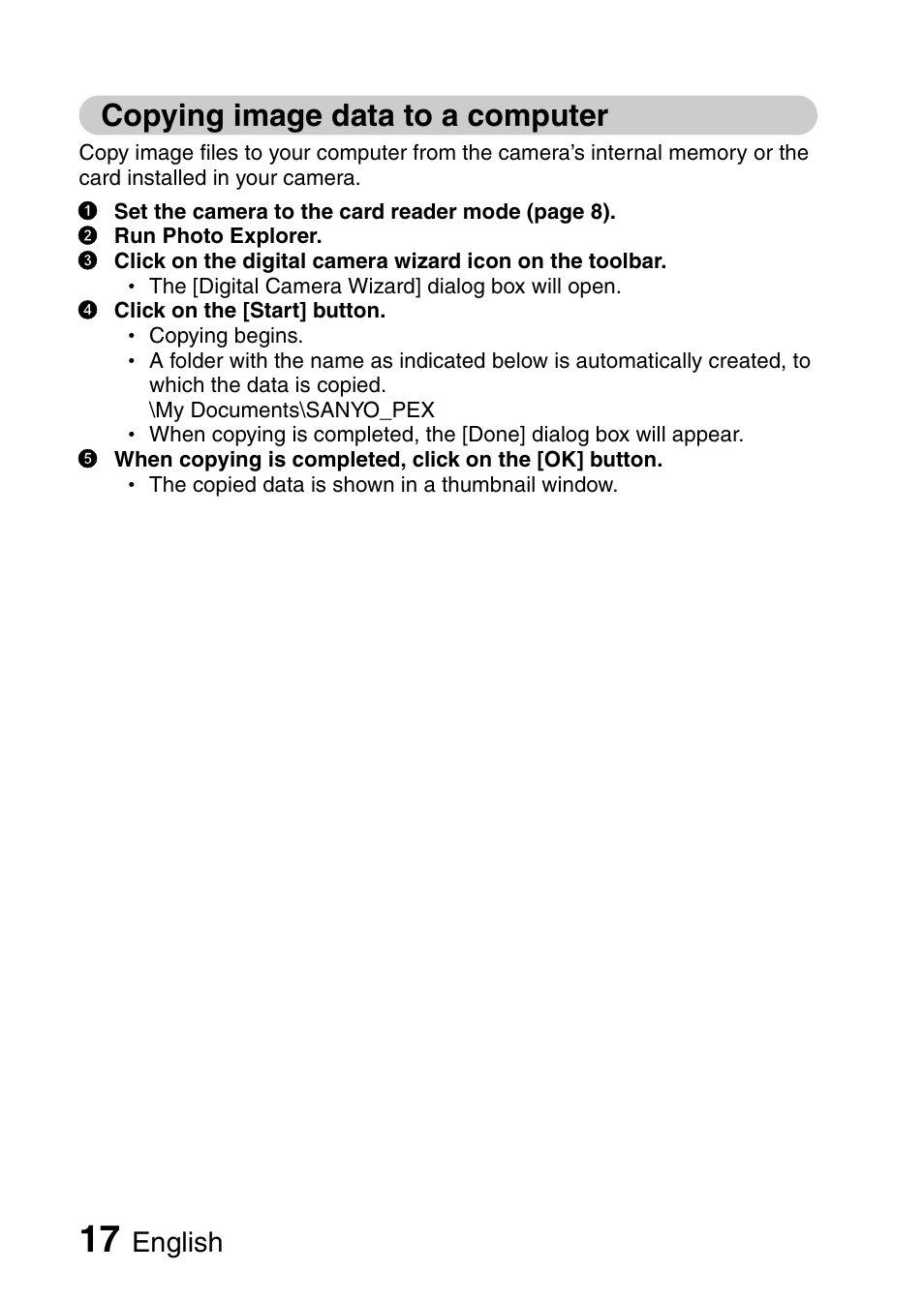 Copying image data to a computer, English | Sanyo 9.1 User Manual | Page 19 / 30