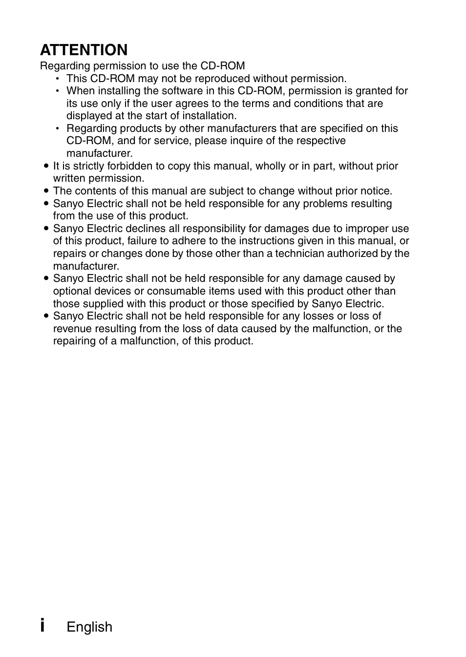 Attention, English | Sanyo 9.1 User Manual | Page 2 / 30
