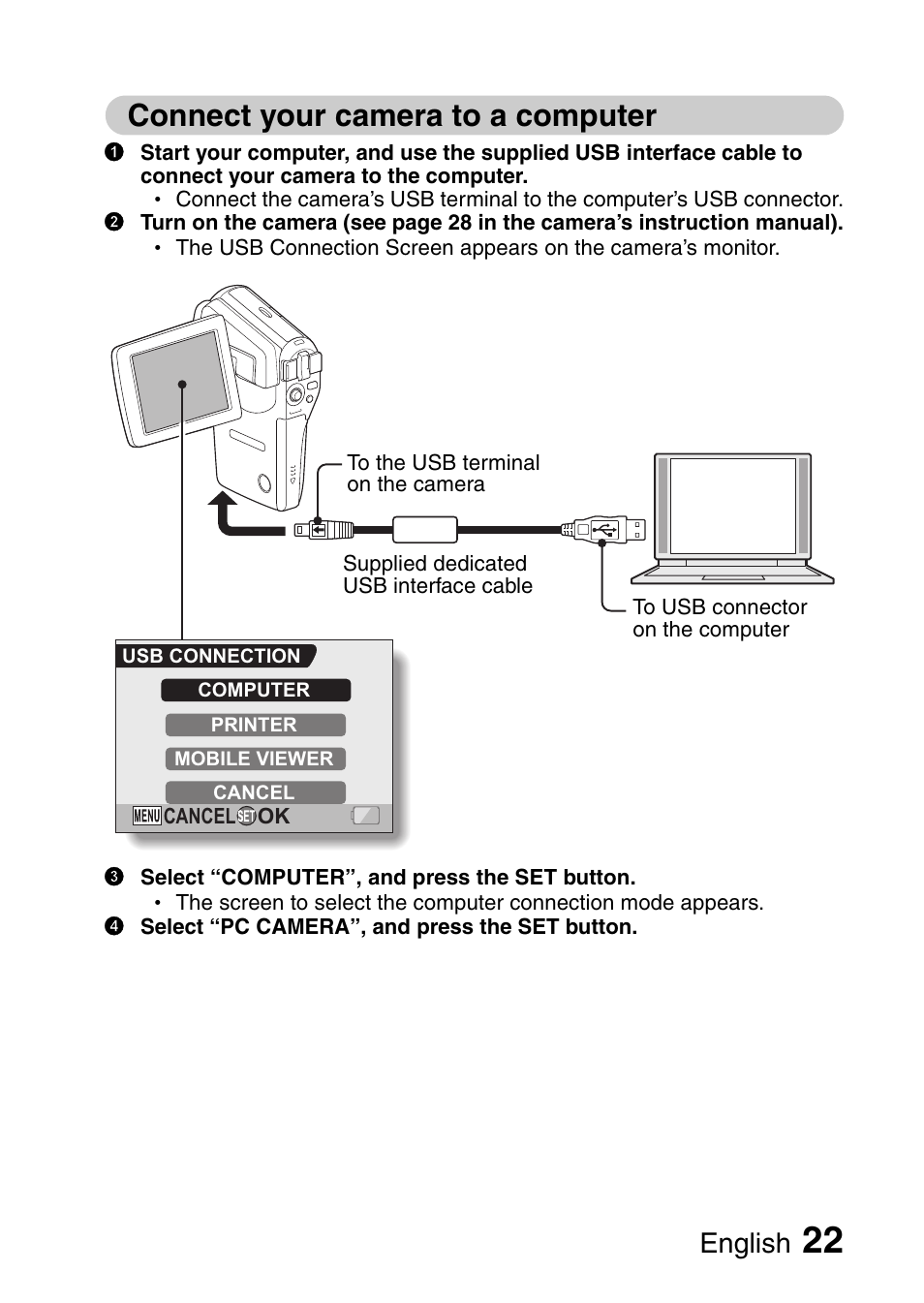 Connect your camera to a computer, English | Sanyo 9.1 User Manual | Page 24 / 30